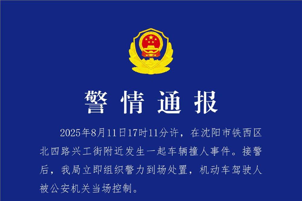 沈阳警方通报车辆撞人事件：佟某某(男，19岁)，被刑拘