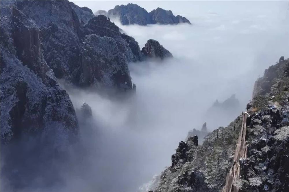 雪落黄山巅 云海入画来