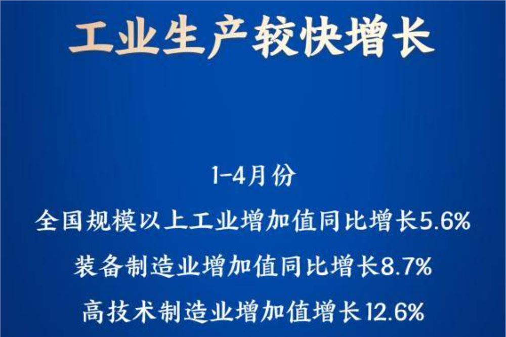 1至4月，我国高技术制造业增加值增长12.6%